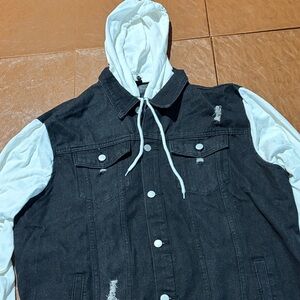 Black and White Denim Jacket with Hoodie